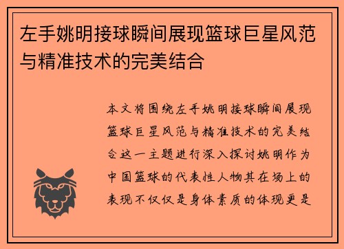 左手姚明接球瞬间展现篮球巨星风范与精准技术的完美结合